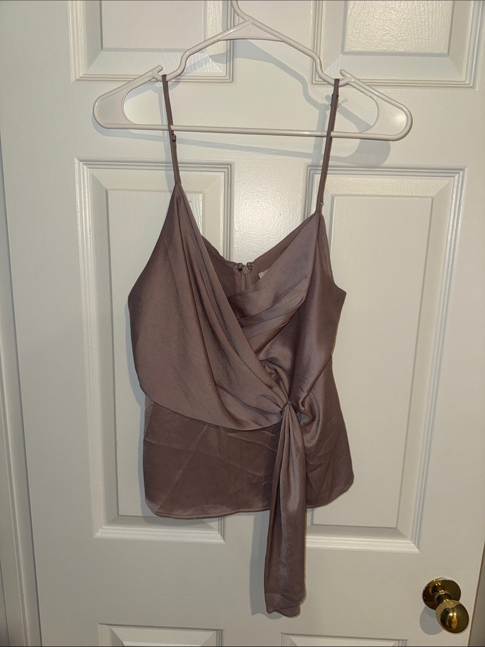 Astr Draped Tie-Front Satin Cami Top - Mauve Taupe